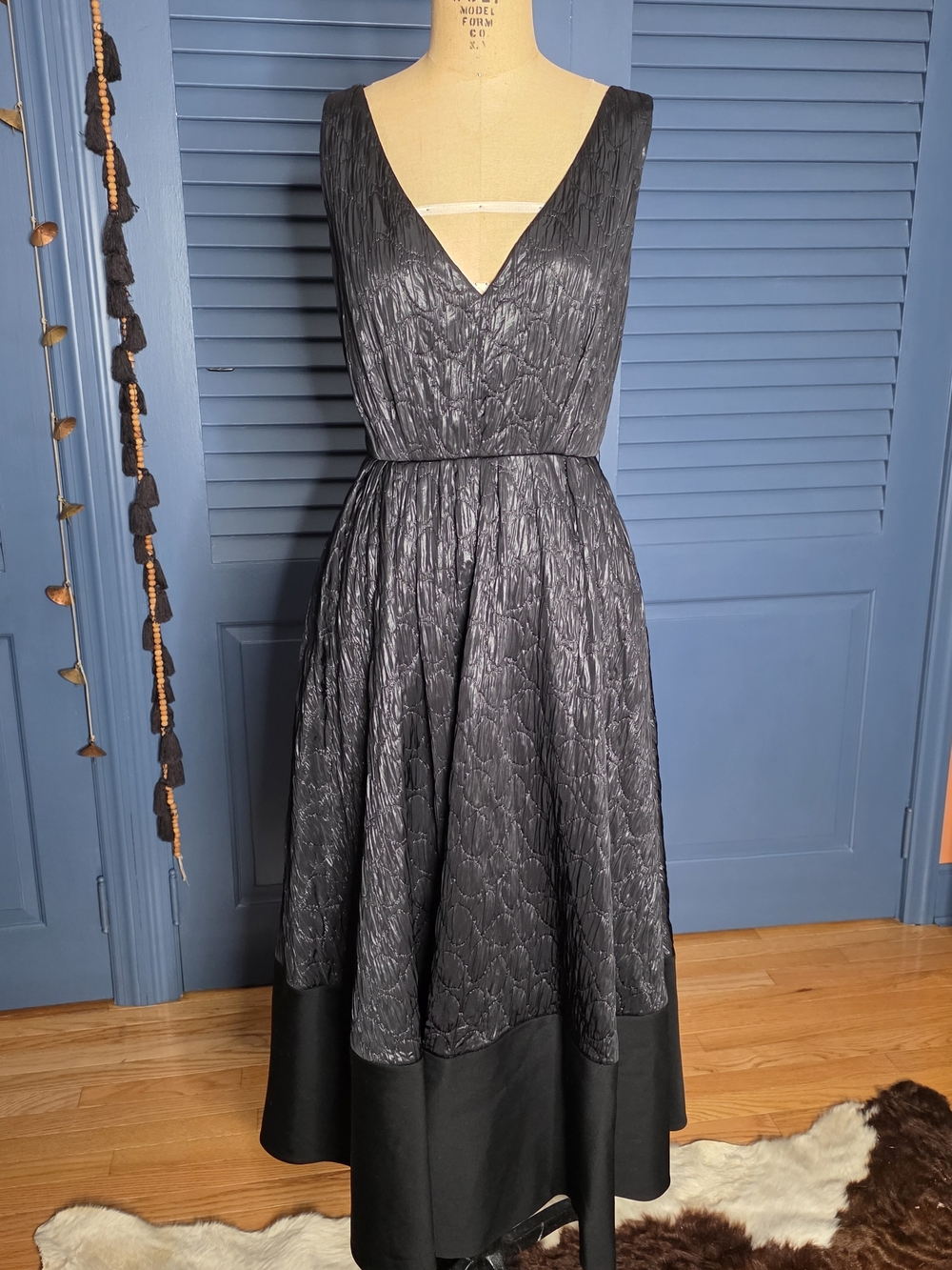 NWT ROKSANDA Black Matelassé Velvet Trimmed Midi Dress Size 12 L